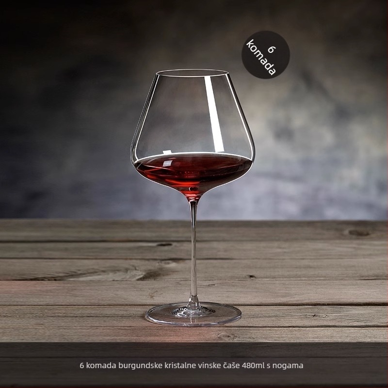 Set čaša za burgundsko vino, kristalno staklo, lagani luksuz, 48 komada s pladnjem