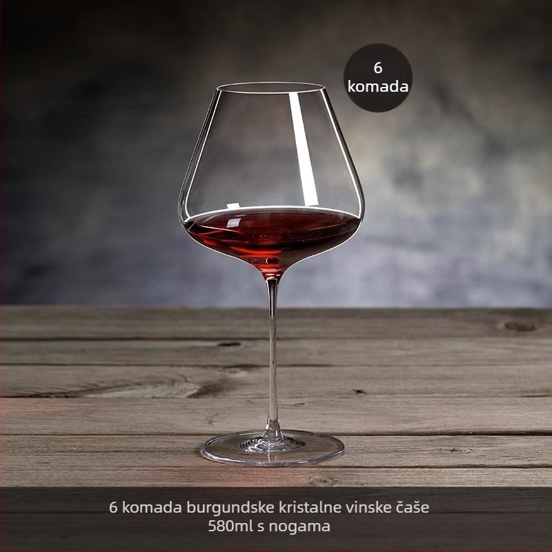 Set čaša za burgundsko vino, kristalno staklo, lagani luksuz, 48 komada s pladnjem