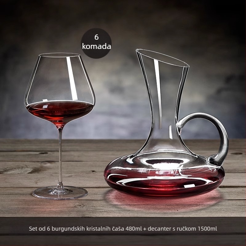 Set čaša za burgundsko vino, kristalno staklo, lagani luksuz, 48 komada s pladnjem