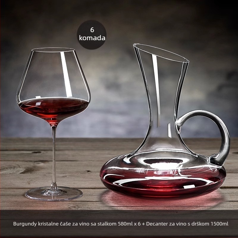 Set čaša za burgundsko vino, kristalno staklo, lagani luksuz, 48 komada s pladnjem