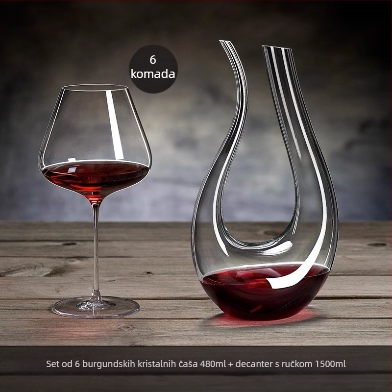 Set čaša za burgundsko vino, kristalno staklo, lagani luksuz, 48 komada s pladnjem