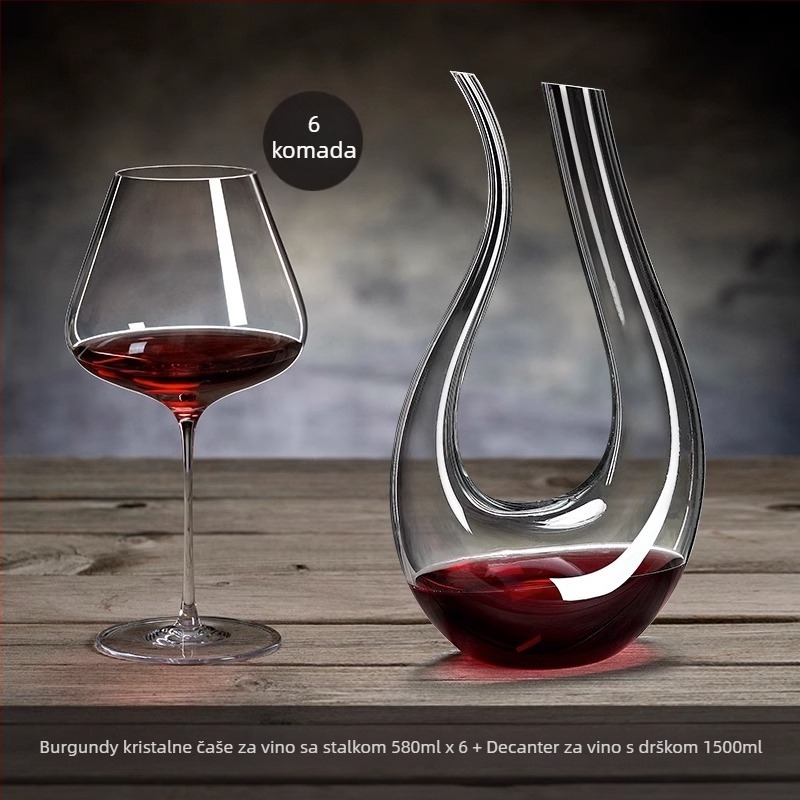 Set čaša za burgundsko vino, kristalno staklo, lagani luksuz, 48 komada s pladnjem