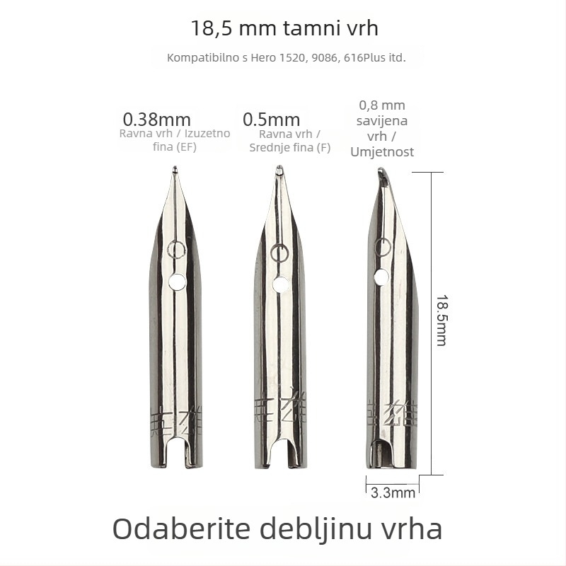 Hero EF vrh pera — zamjenski metalni vrh, kompatibilan s modelima 359, 1060, 1021, 6006; pakiranje 10 komada