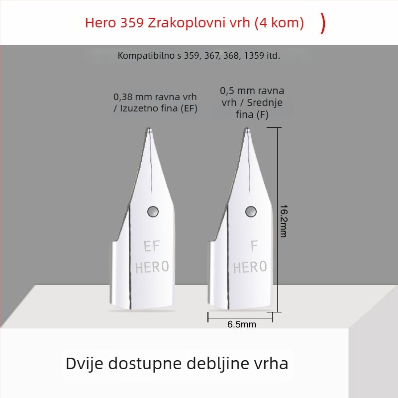 Hero EF vrh pera — zamjenski metalni vrh, kompatibilan s modelima 359, 1060, 1021, 6006; pakiranje 10 komada