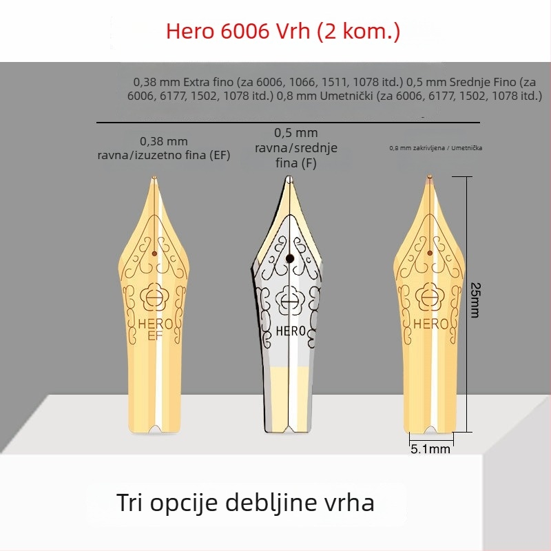 Hero EF vrh pera — zamjenski metalni vrh, kompatibilan s modelima 359, 1060, 1021, 6006; pakiranje 10 komada