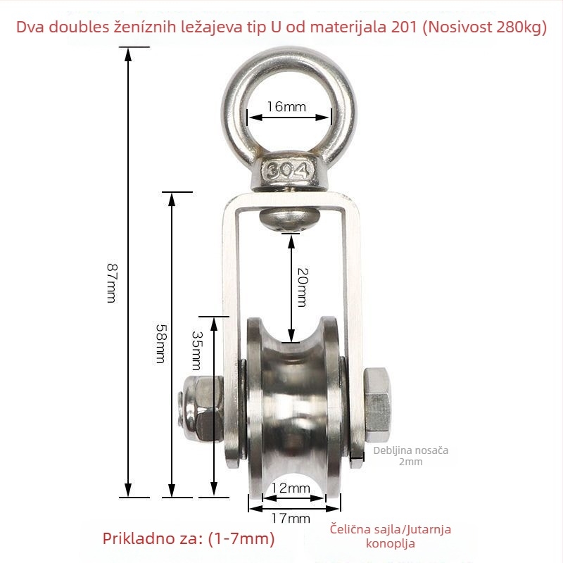 Set kolotnika i ležajeva, nehrđajući čelik, dizanje prsten, set žice, fiksna kolotka i kolotnica — Lu ying