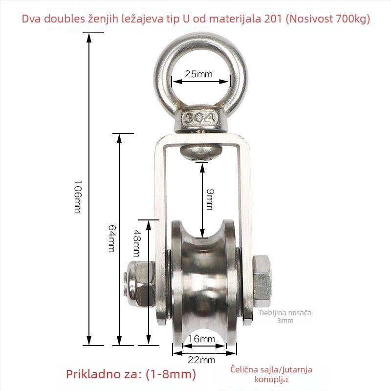 Set kolotnika i ležajeva, nehrđajući čelik, dizanje prsten, set žice, fiksna kolotka i kolotnica — Lu ying