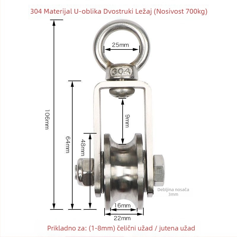 Set kolotnika i ležajeva, nehrđajući čelik, dizanje prsten, set žice, fiksna kolotka i kolotnica — Lu ying