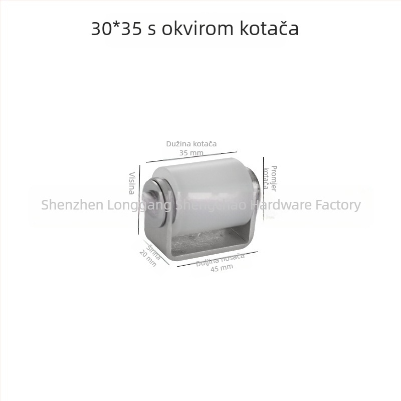 Kotač s nehrđajućeg čelika za klizna vrata s najlonskom kolotnicom, pozicionirajući kotač, nosiv dvostruki ležaj, industrijska namjena; dimenzije 40×50 / 40×65 / 50×65