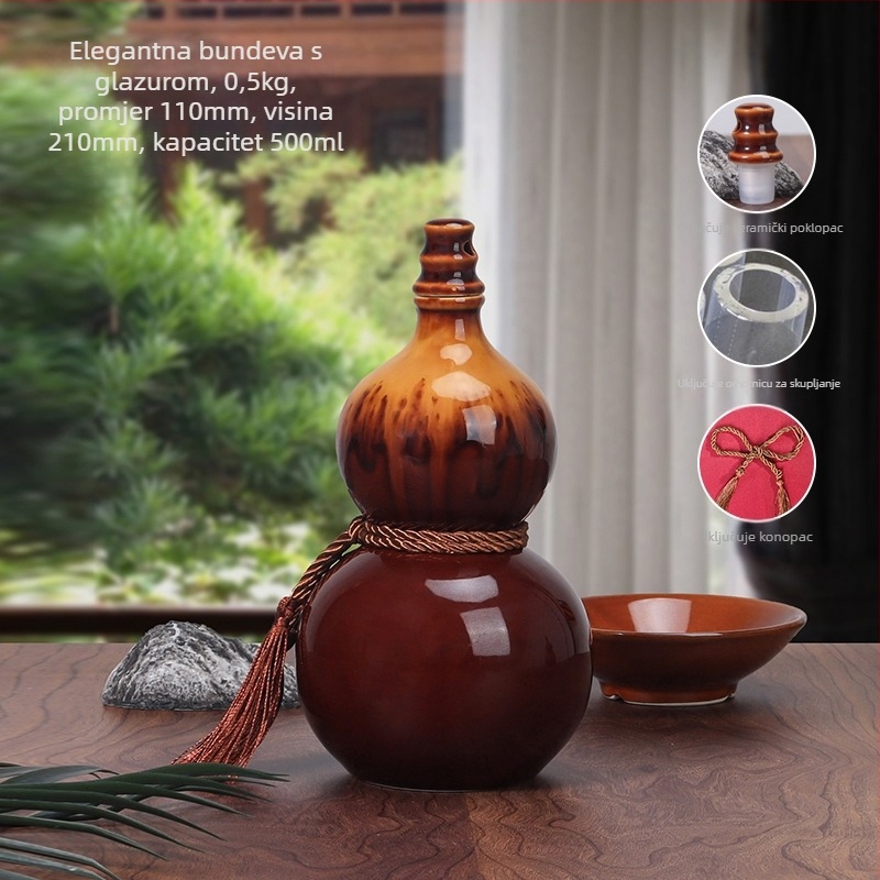 Keramička boca za vino u obliku tikve, za kućnu upotrebu, zatvoren čep, za vino, prazna boca