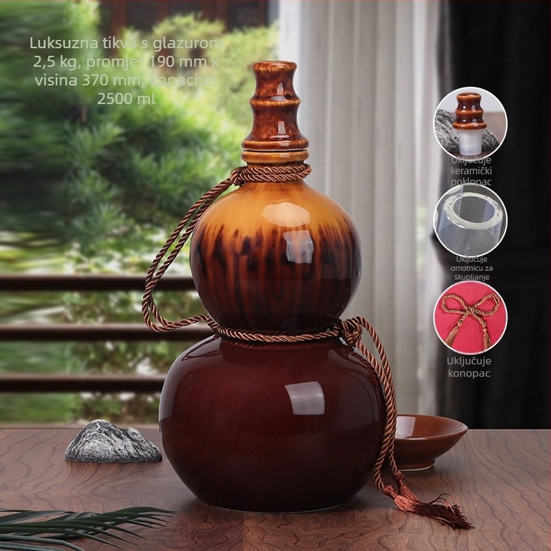 Keramička boca za vino u obliku tikve, za kućnu upotrebu, zatvoren čep, za vino, prazna boca