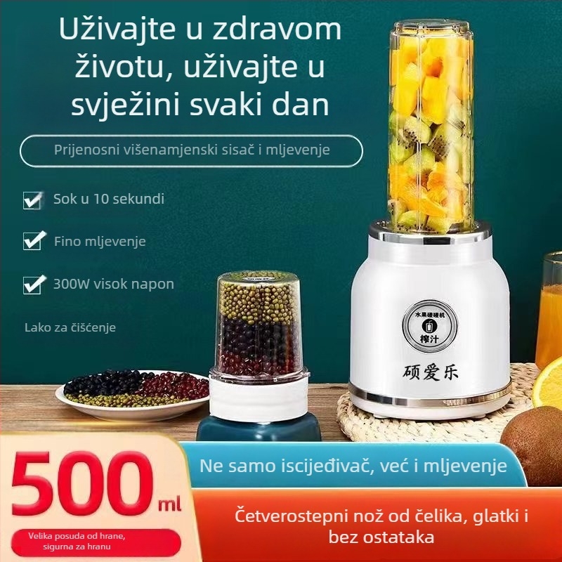 Sokovnik – mini prijenosni kućanski uređaj za voće i sokove, kapacitet ispod 1 L, napon ≤36 V, brzina motora ≤10 000 rpm, miješajuća oštrica: 1, dvostruke miješalice, mehaničko upravljanje