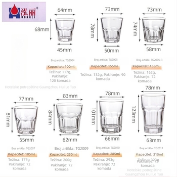 Oktagonalna staklena čaša za restoran, minimalistički stil, set 10+ komada