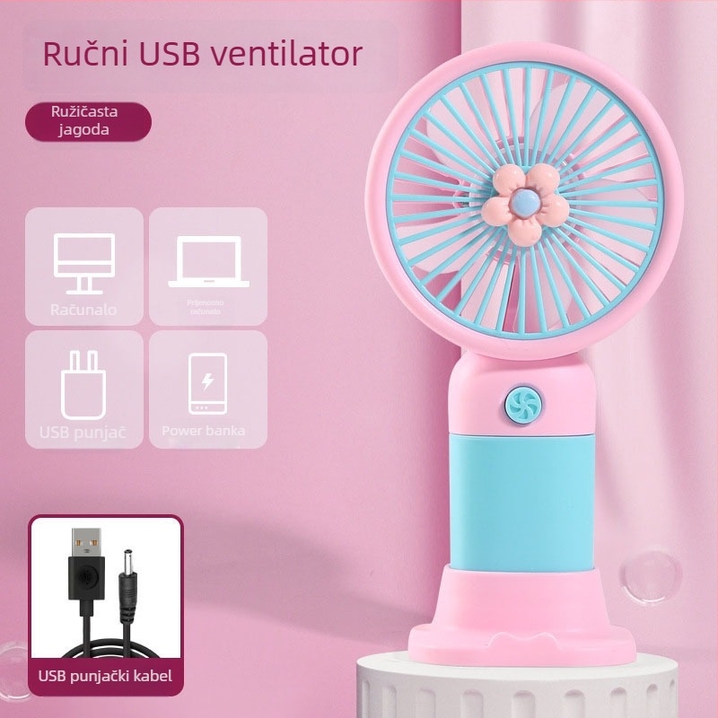 USB-punjački ručni mini stolni ventilator – plastika, tih, jednostavan i moderan, za ured