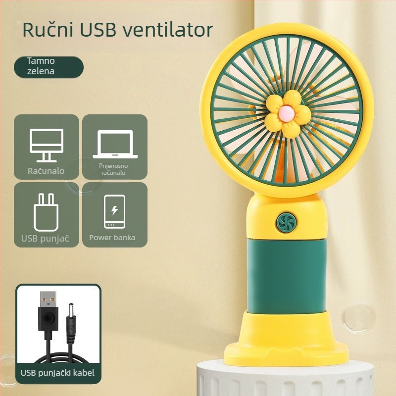 USB-punjački ručni mini stolni ventilator – plastika, tih, jednostavan i moderan, za ured