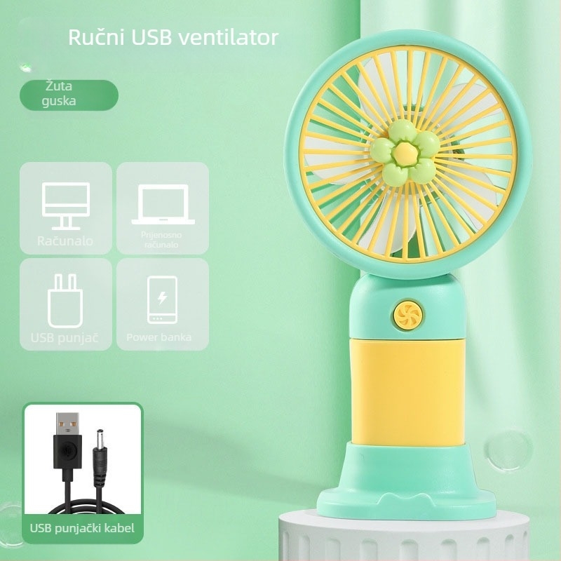 USB-punjački ručni mini stolni ventilator – plastika, tih, jednostavan i moderan, za ured