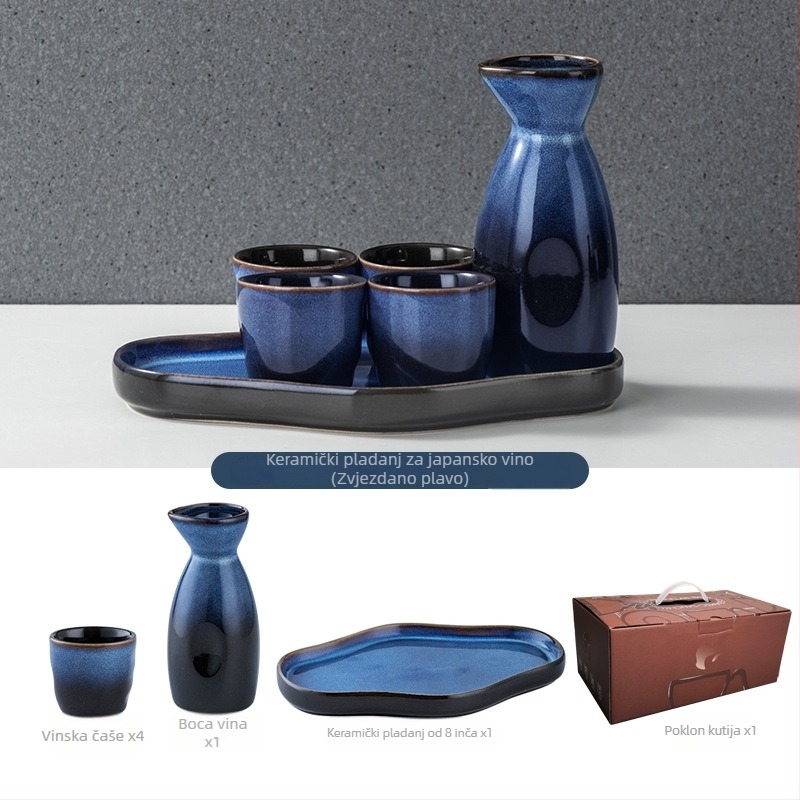 Keramički set čaša za sake - izoliran, antički stil, 101-200 ml, Hoimashimaya