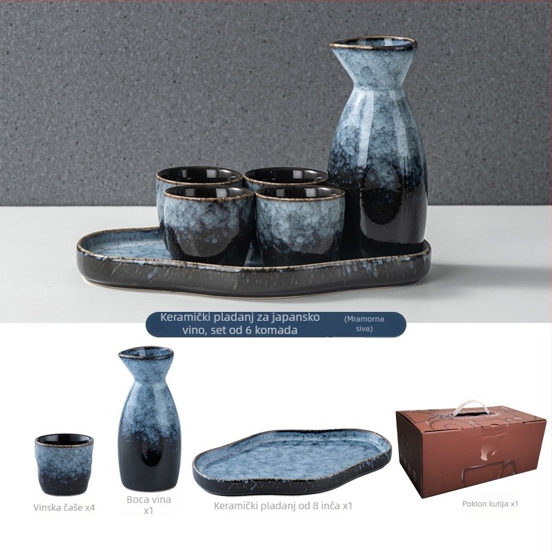 Keramički set čaša za sake - izoliran, antički stil, 101-200 ml, Hoimashimaya