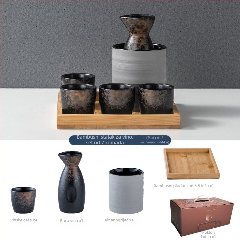 Keramički set čaša za sake - izoliran, antički stil, 101-200 ml, Hoimashimaya