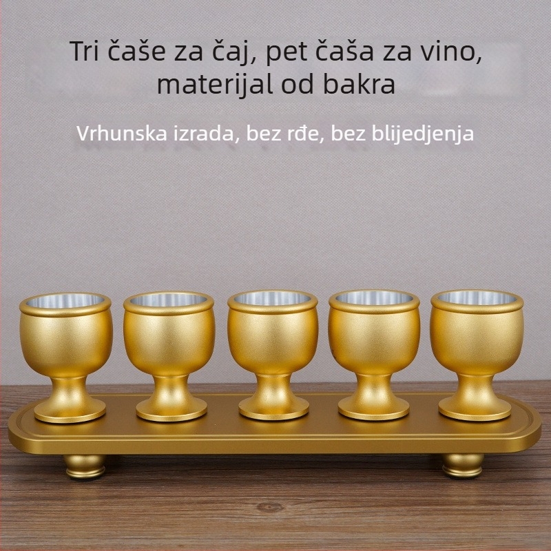 Čaša za vino od bakar legure, set od 5 komada, moderni minimalistički stil, kapacitet 1–100 ml