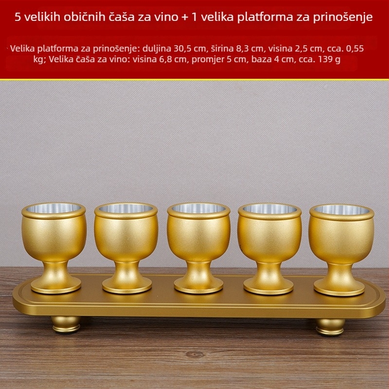 Čaša za vino od bakar legure, set od 5 komada, moderni minimalistički stil, kapacitet 1–100 ml