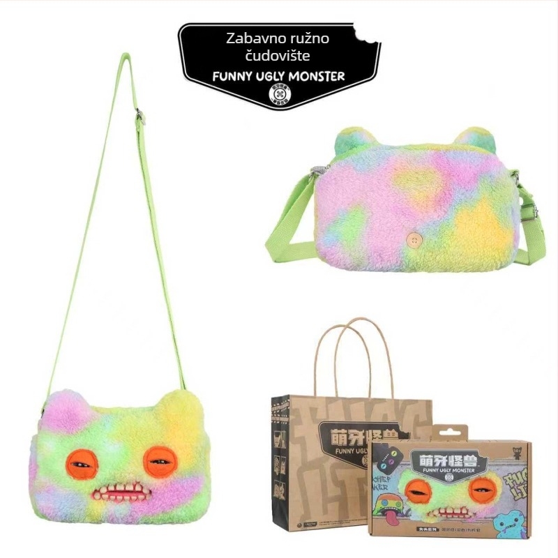 Fuggler pliš torbica preko ramena – slatko zubasto čudovište, crtani dizajn, kratki pliš, materijal: poliester, punilo: PP pamuk, 14+