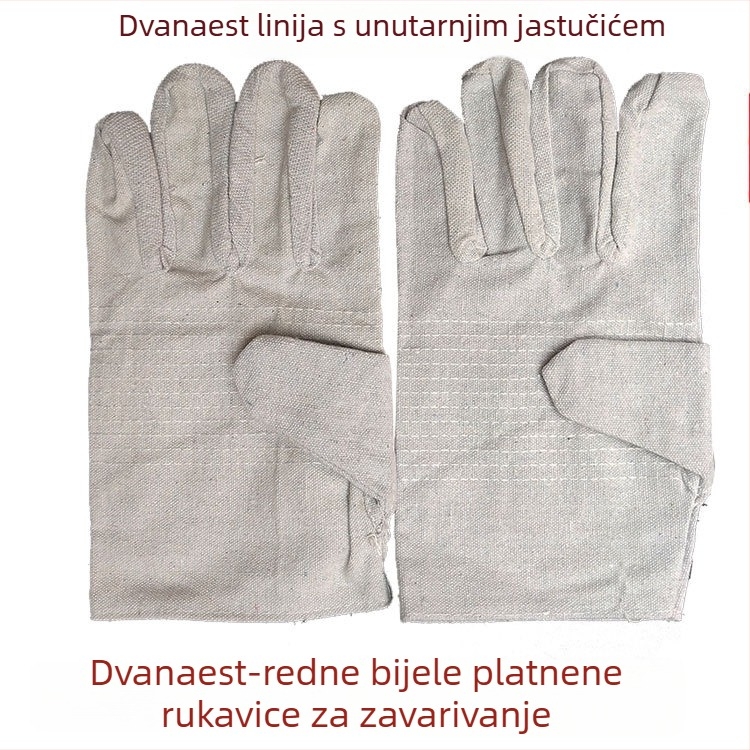 Debele platnene rukavice za zavarivanje – za plinsko i lukovno zavarivanje; materijal: platno; težina ≈107 g