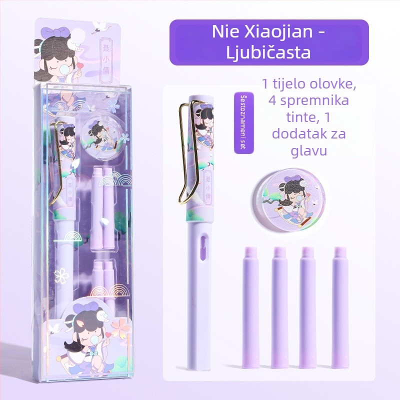 Set nalivpera s tradicionalnim kineskim stilom za učenike osnovne škole, za kaligrafiju, s ink sac sustavom, EF vrh od nehrđajućeg čelika, plastično kućište, poklon kutija