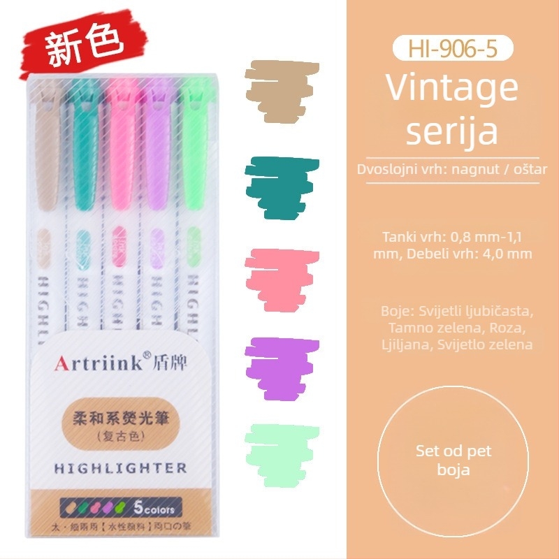 Dvostrani fluorescencijski marker za učenike, marker za planiranje i isticanje, visoka vidljivost, ne prolazi kroz papir, model 906-5, Shield