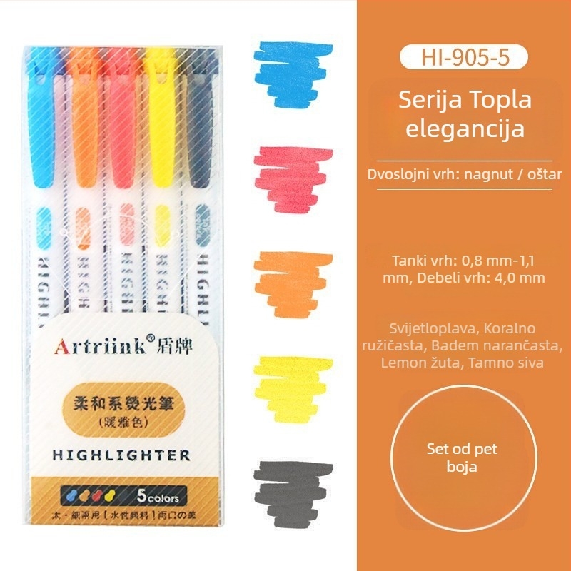 Dvostrani fluorescencijski marker za učenike, marker za planiranje i isticanje, visoka vidljivost, ne prolazi kroz papir, model 906-5, Shield