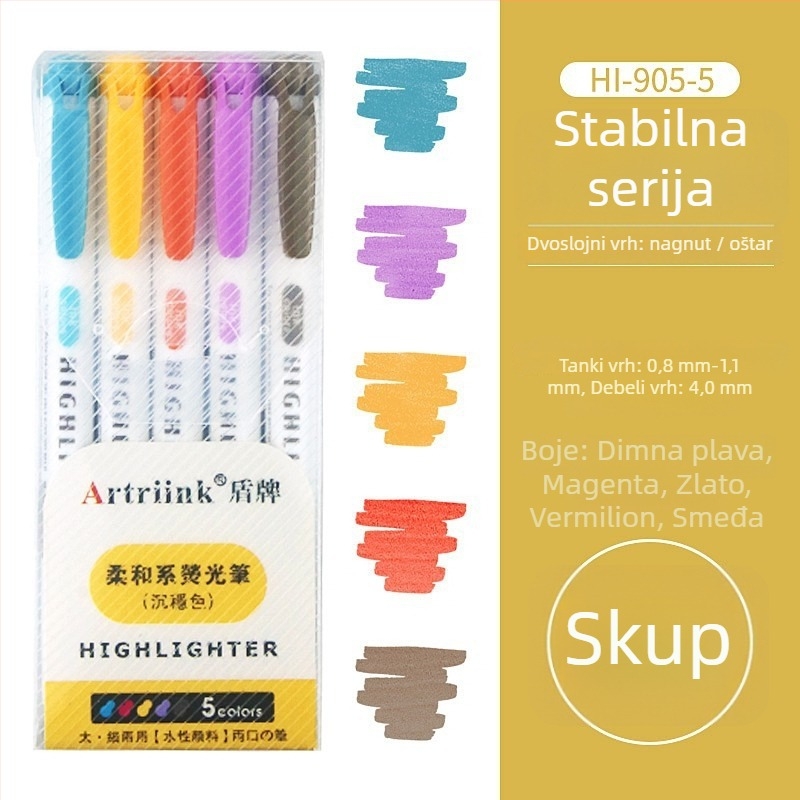 Dvostrani fluorescencijski marker za učenike, marker za planiranje i isticanje, visoka vidljivost, ne prolazi kroz papir, model 906-5, Shield