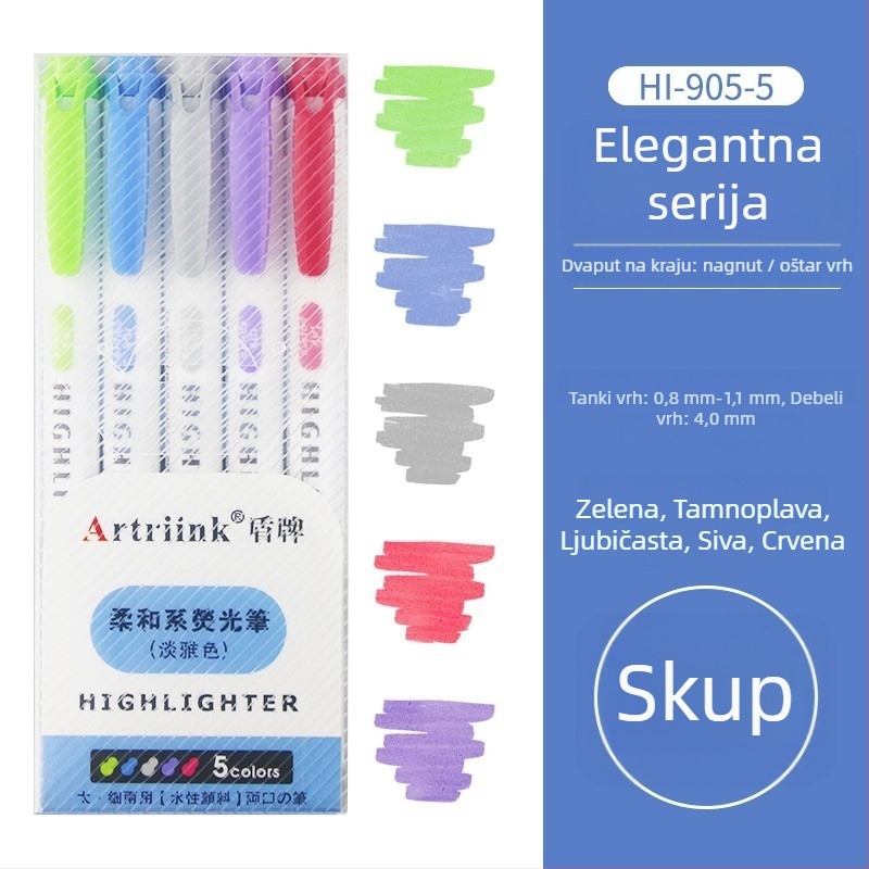 Dvostrani fluorescencijski marker za učenike, marker za planiranje i isticanje, visoka vidljivost, ne prolazi kroz papir, model 906-5, Shield