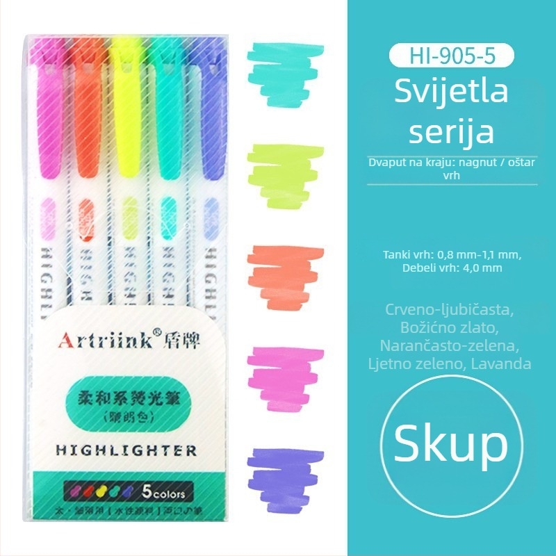 Dvostrani fluorescencijski marker za učenike, marker za planiranje i isticanje, visoka vidljivost, ne prolazi kroz papir, model 906-5, Shield