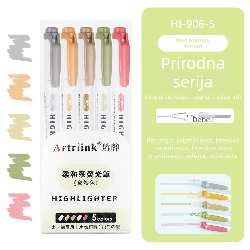 Dvostrani fluorescencijski marker za učenike, marker za planiranje i isticanje, visoka vidljivost, ne prolazi kroz papir, model 906-5, Shield