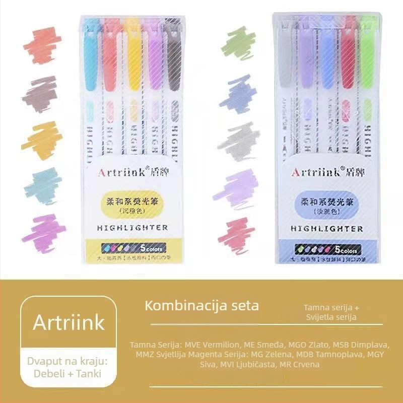 Dvostrani fluorescencijski marker za učenike, marker za planiranje i isticanje, visoka vidljivost, ne prolazi kroz papir, model 906-5, Shield