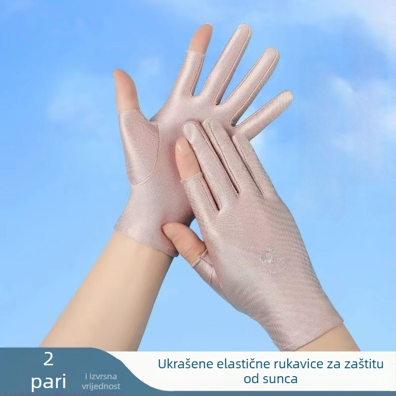 Ljetne ženske rukavice za zaštitu od sunca, bez prstiju, tanke, za vožnju i jahanje, s izvezom ledenog svile, elastične, kompatibilne s dodirnim zaslonom, za branje čaja (Otpornost na habanje; Otpor na visoke temperature; Otpor na rezanje; Otpor na klizanj