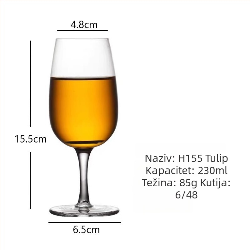 Kristalna čaša za vino, tulipanski stil dizajna, kapacitet 101–200 ml, moderni jednostavni stil, ispis logotipa dostupan, pakiranje u kartonsku kutiju