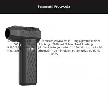 Ručni vanjski ventilator s bezčetkastim motorom, USB punjiva baterija 2000–4000 mAh, 4 brzine