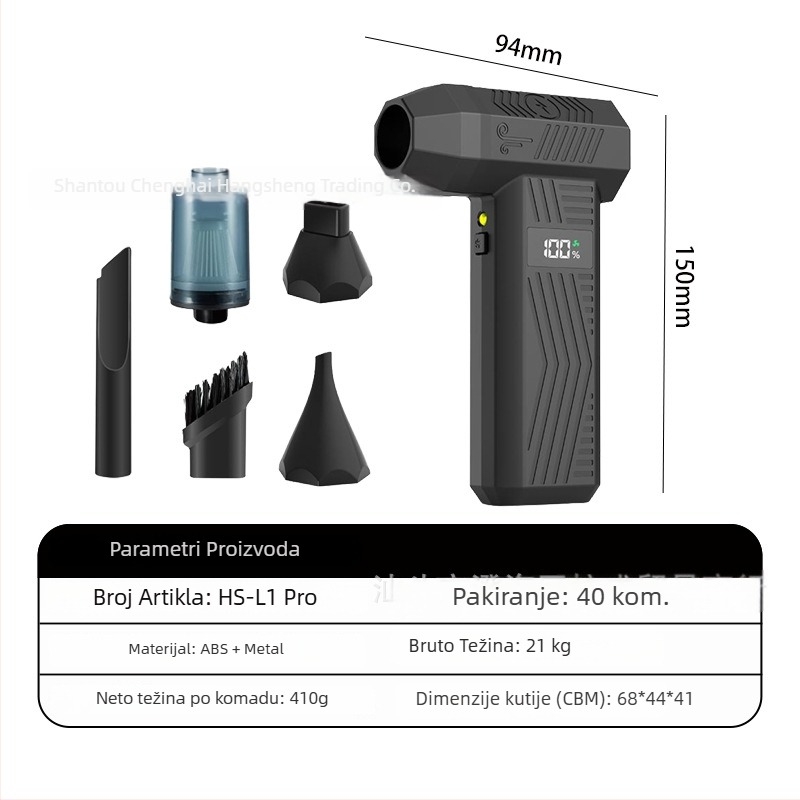 Ručni vanjski ventilator s bezčetkastim motorom, USB punjiva baterija 2000–4000 mAh, 4 brzine