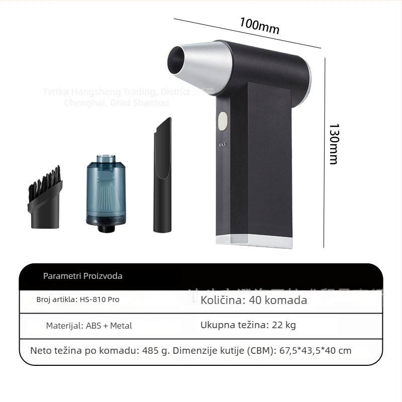 Ručni vanjski ventilator s bezčetkastim motorom, USB punjiva baterija 2000–4000 mAh, 4 brzine