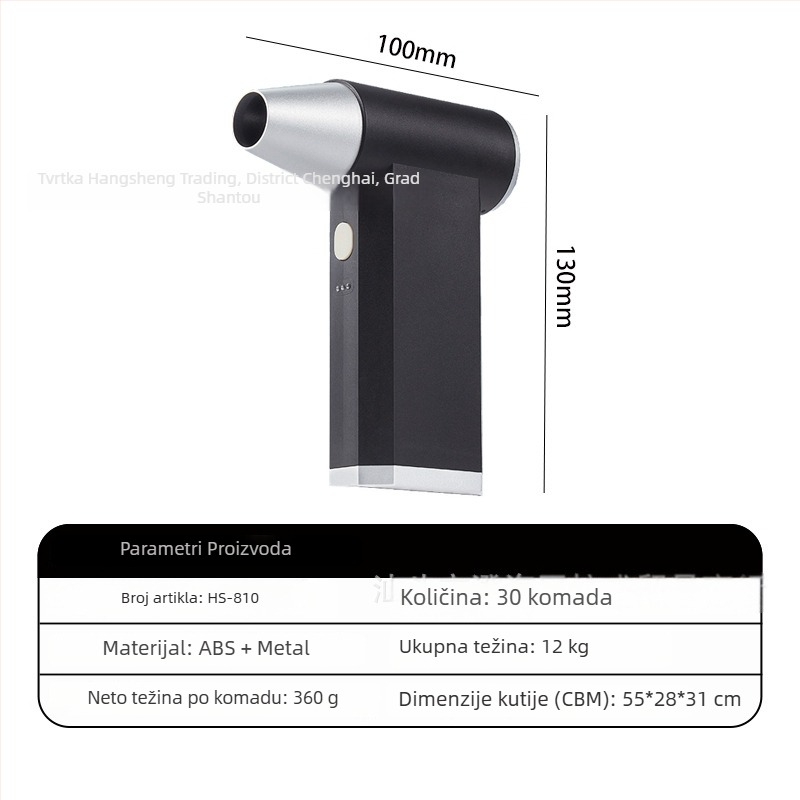 Ručni vanjski ventilator s bezčetkastim motorom, USB punjiva baterija 2000–4000 mAh, 4 brzine