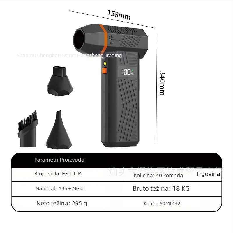 Ručni vanjski ventilator s bezčetkastim motorom, USB punjiva baterija 2000–4000 mAh, 4 brzine