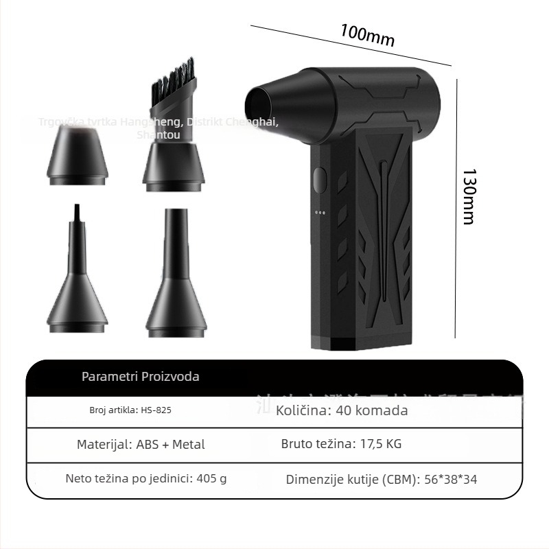 Ručni vanjski ventilator s bezčetkastim motorom, USB punjiva baterija 2000–4000 mAh, 4 brzine