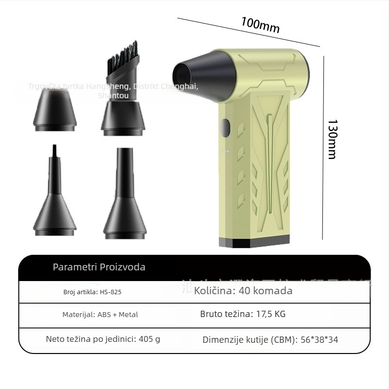 Ručni vanjski ventilator s bezčetkastim motorom, USB punjiva baterija 2000–4000 mAh, 4 brzine