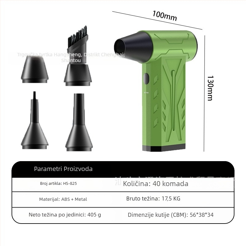 Ručni vanjski ventilator s bezčetkastim motorom, USB punjiva baterija 2000–4000 mAh, 4 brzine