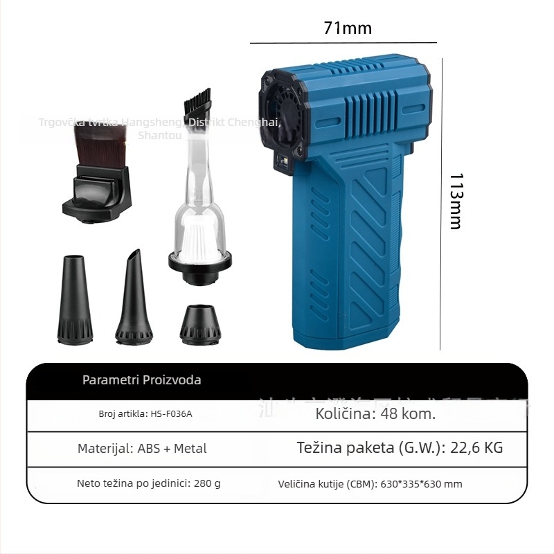 Ručni vanjski ventilator s bezčetkastim motorom, USB punjiva baterija 2000–4000 mAh, 4 brzine