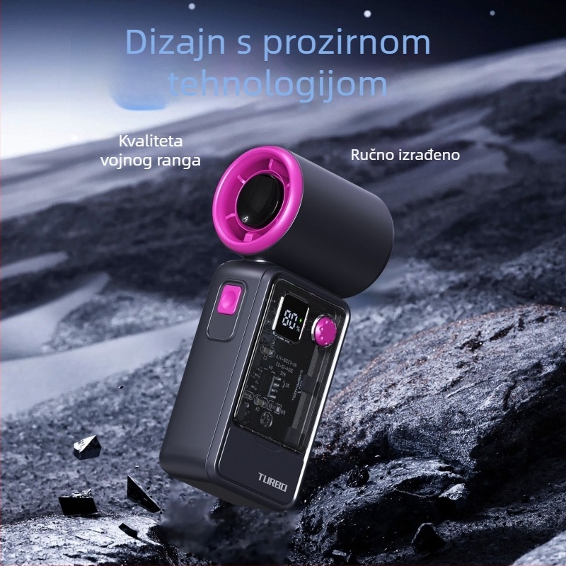 Ručni ventilator s bezkrtačnim motorom, kućište od ABS-a, 5 lopatica, ugrađena baterija 2000-4000mAh, 5 brzina, USB i bežično punjenje