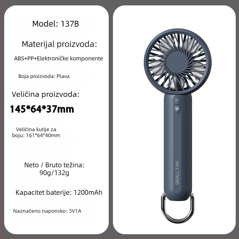 Ručni ventilator s bezkrtačnim motorom, kućište od ABS-a, 5 lopatica, ugrađena baterija 2000-4000mAh, 5 brzina, USB i bežično punjenje