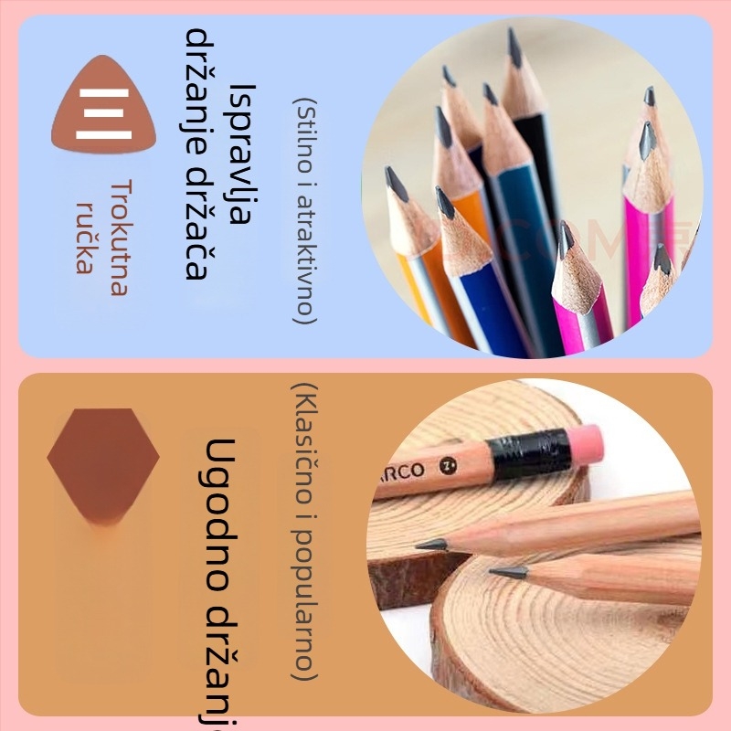 Marco drveni olovka 2BHB s gumicom, ambalaža 12 kom/kutija, 240 kutija po kartonu