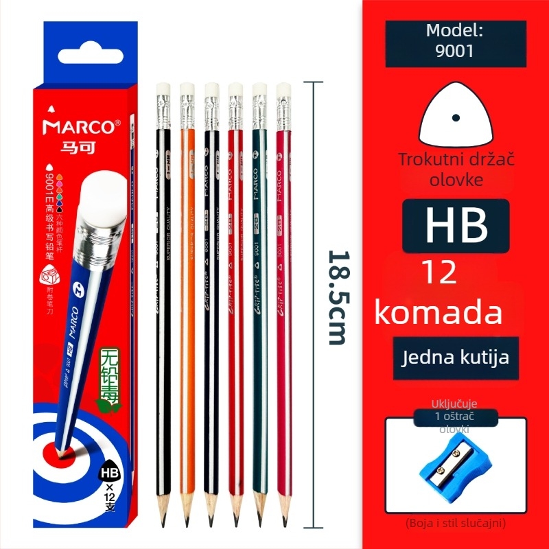 Marco drveni olovka 2BHB s gumicom, ambalaža 12 kom/kutija, 240 kutija po kartonu